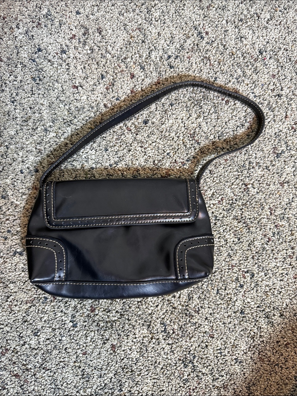 Vintage Tommy Hilfiger Black Leather Mini Baguette Shoulder Bag Y2K Style